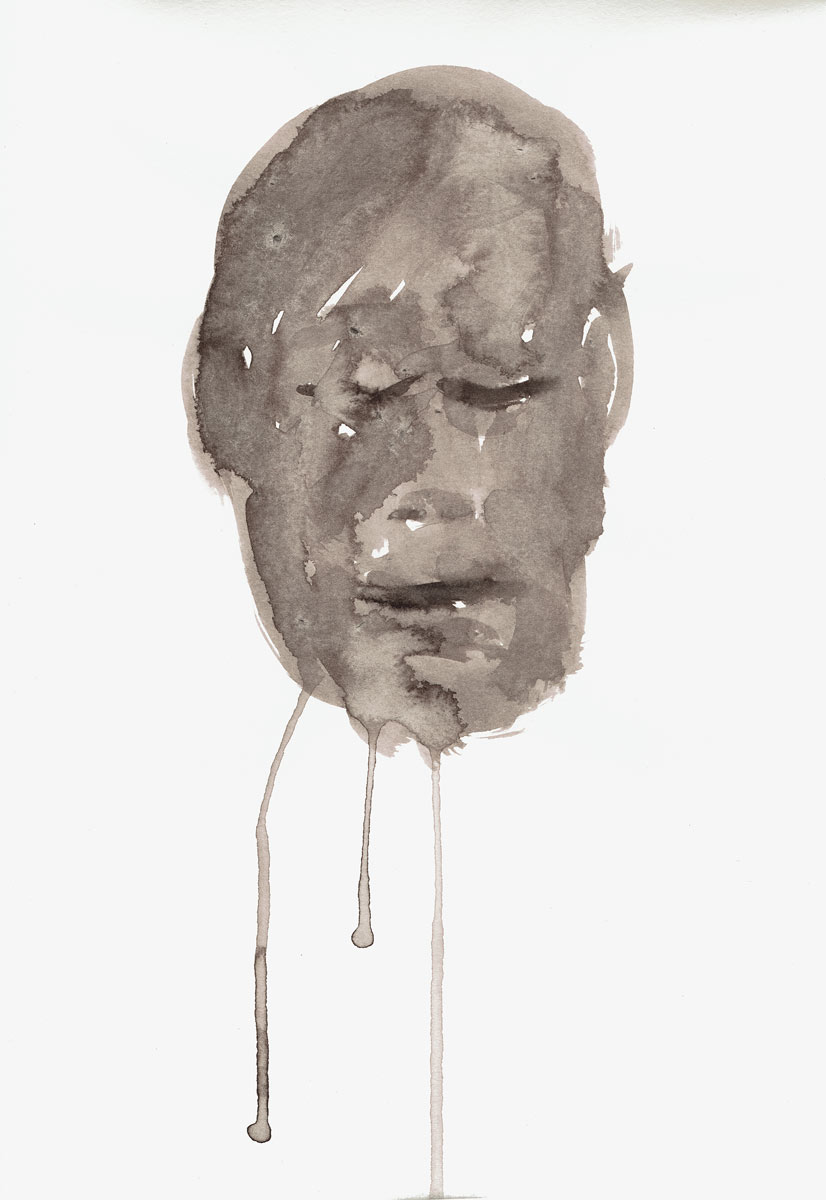 o.T. (Gesicht),  Tusche auf Papier, 21 x 16 cm