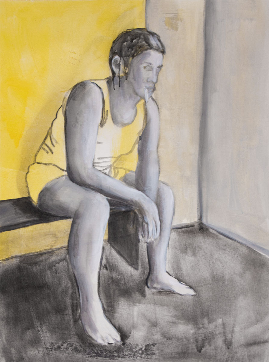 Mann, rauchend, Acryl, 86 x 68 cm, Tusche auf Papier, 2016, Dominik GEis