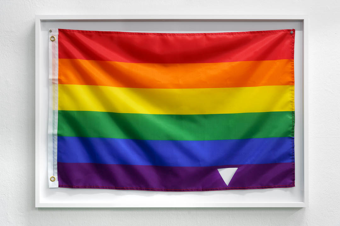 Flag with cut-out, framed, 70 x 100 cm, 2023